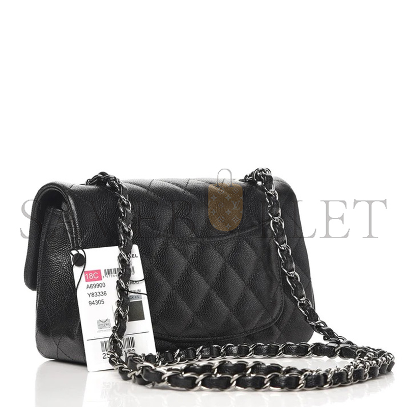 Ch**el MASTER IRIDESCENT CAVIAR QUILTED MINI RECTANGULAR FLAP BLACK A69900 (20*13*6cm)
